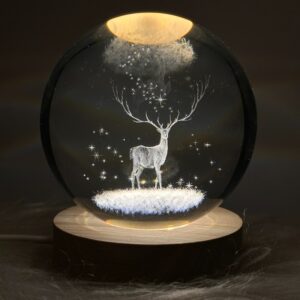 چراغ خواب گوی شیشه ای 3D طرح گوزن