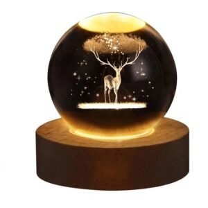 چراغ خواب گوی شیشه ای 3D طرح گوزن