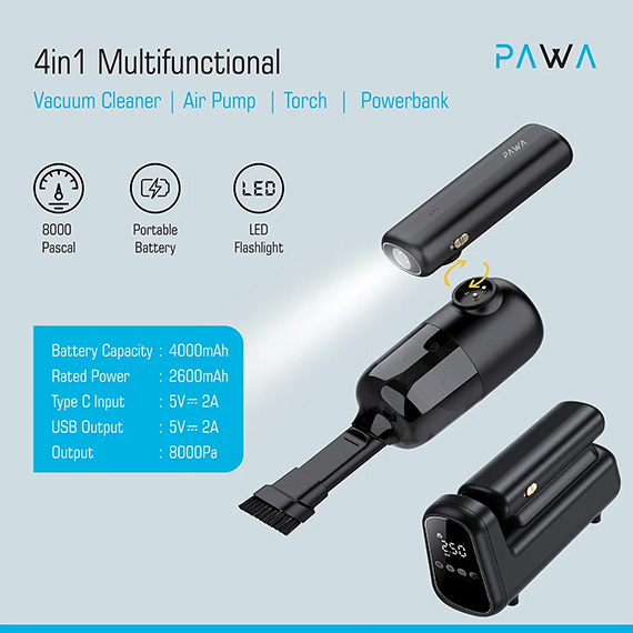 جارو شارژی و پمپ باد شارژی پاوا مدل PW-PBINFT41