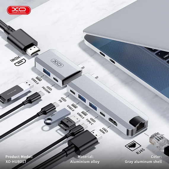 هاب 9 پورت USB-C ایکس او مدل XO-HUB017