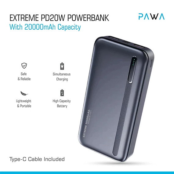 پاوربانک 20000 میلی آمپر پاوا مدل Extreme PD20W