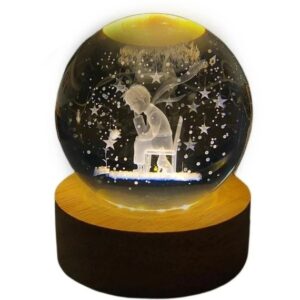 چراغ خواب گوی شیشه ای 3D طرح شازده کوچولو نشسته