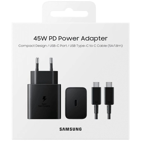 شارژر سامسونگ 45 وات 2 پین مدل EP-T4510 به همراه کابل تبدیل USB-C (های کپی)