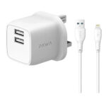 شارژر دیواری 12 وات پاوا مدل Pocketmini Dual USB همراه کابل Lightning