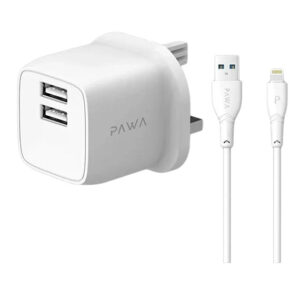 شارژر دیواری 12 وات پاوا مدل Pocketmini Dual USB همراه کابل Lightning