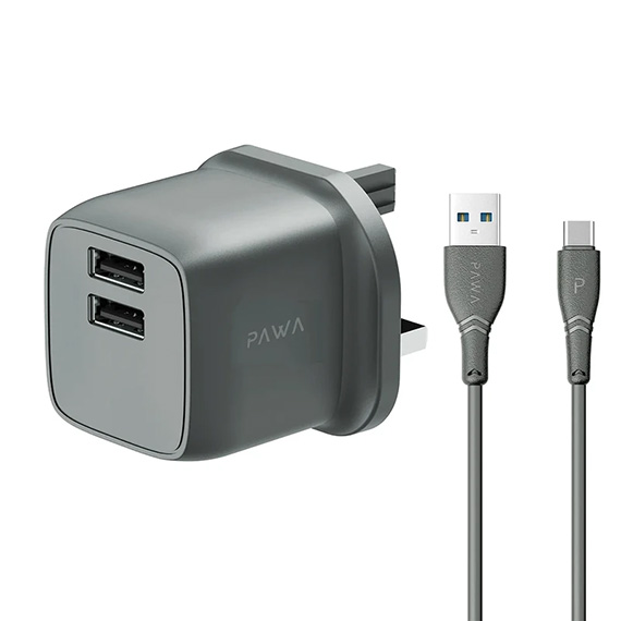 شارژر دیواری 12 وات پاوا مدل Pocketmini Dual USB همراه کابل Type-C