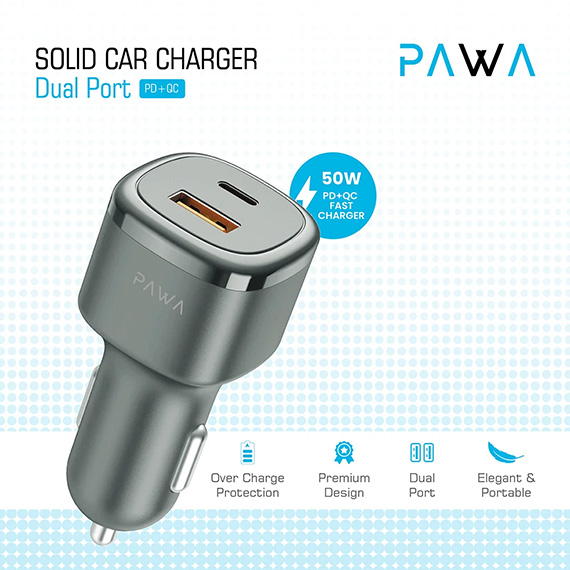 شارژر فندکی پاوا مدل PW-CC50QCT همراه کابل Type-C