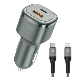 شارژر فندکی پاوا مدل PW-CC50QCl همراه کابل Type-C به Lightning