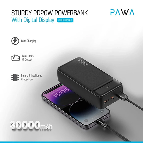 پاوربانک 30000 میلی آمپر پاوا مدل Sturdy PD20W