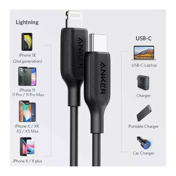 کابل USB-C به Lightning انکر مدل Powerline III A8833 طول 2 متر