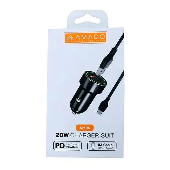 شارژر فندکی 20 وات آمادو مدل AM04 - همراه با کابل Type-C به USB