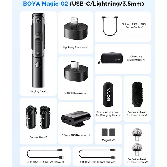 میکروفون بی سیم یقه ای مگنتی و دستی بویا مدل BOYA MAGIC-02