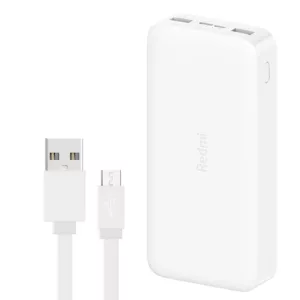 پاوربانک 18 وات شیائومی مدل Redmi ظرفیت 20000 میلی آمپرساعت به همراه کابل تبدیل microUSB