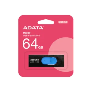فلشمموری کشویی ای دیتا مدل UV320 ظرفیت 64 گیگابایت با رابط USB 3.2 Gen1 سرعت انتقال تا 10 گیگابیت بر ثانیه و سازگار با ویندوز، مک، لینوکس، گوشی و تلویزیون