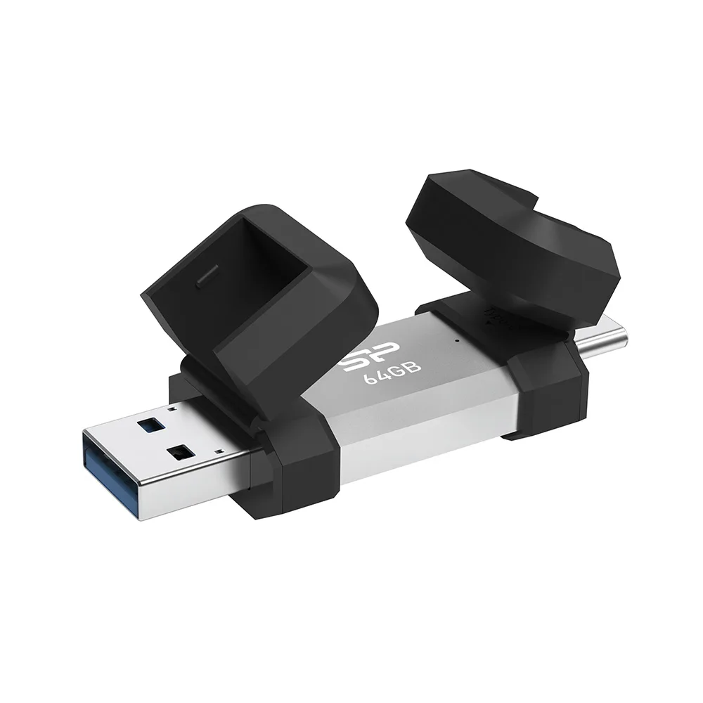 فلش مموری OTG سیلیکون پاور مدل C51 ظرفیت 64 گیگابایت با رابط USB 3.2 Type-A و Type-C، مقاوم در برابر شوک و لرزش، سازگار با اندروید، iOS، ویندوز، مک و لینوکس