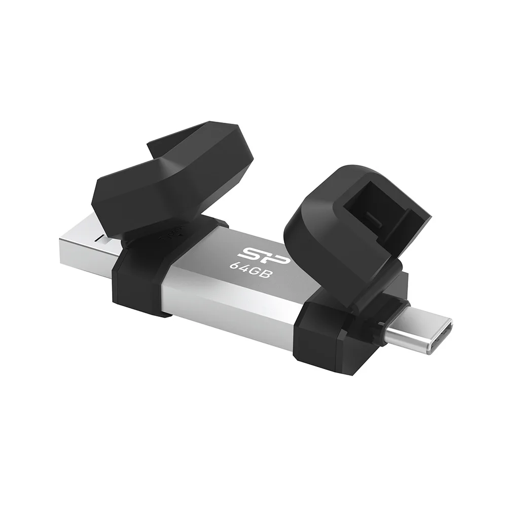 فلش مموری OTG سیلیکون پاور مدل C51 ظرفیت 64 گیگابایت با رابط USB 3.2 Type-A و Type-C، مقاوم در برابر شوک و لرزش، سازگار با اندروید، iOS، ویندوز، مک و لینوکس