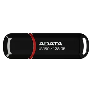 فلش مموری ای دیتا مدل UV150 ظرفیت 128 گیگابایت با رابط USB 3.2 Gen1 و پشتیبانی از انواع سیستمعامل، طراحی درپوشدار و سازگار با کامپیوتر، لپتاپ، موبایل و تلویزیون