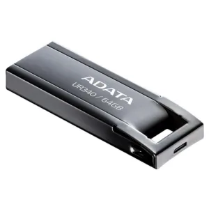 فلش مموری ای دیتا مدل UR340 ظرفیت 64 گیگابایت با بدنه فلزی، رابط USB 3.2 Gen1 Type-A، سرعت انتقال 100 مگابایت بر ثانیه و پشتیبانی از سیستمعاملهای ویندوز، مک و لینوکس