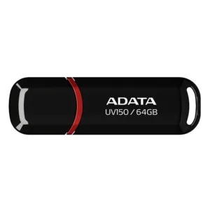 فلش مموری ای دیتا مدل UV150 ظرفیت 64 گیگابایت، رابط USB 3.2 Gen1، سرعت خواندن 90 مگابایت بر ثانیه، طراحی درپوش‌دار، سازگار با گوشی، تبلت، کامپیوتر و تلویزیون