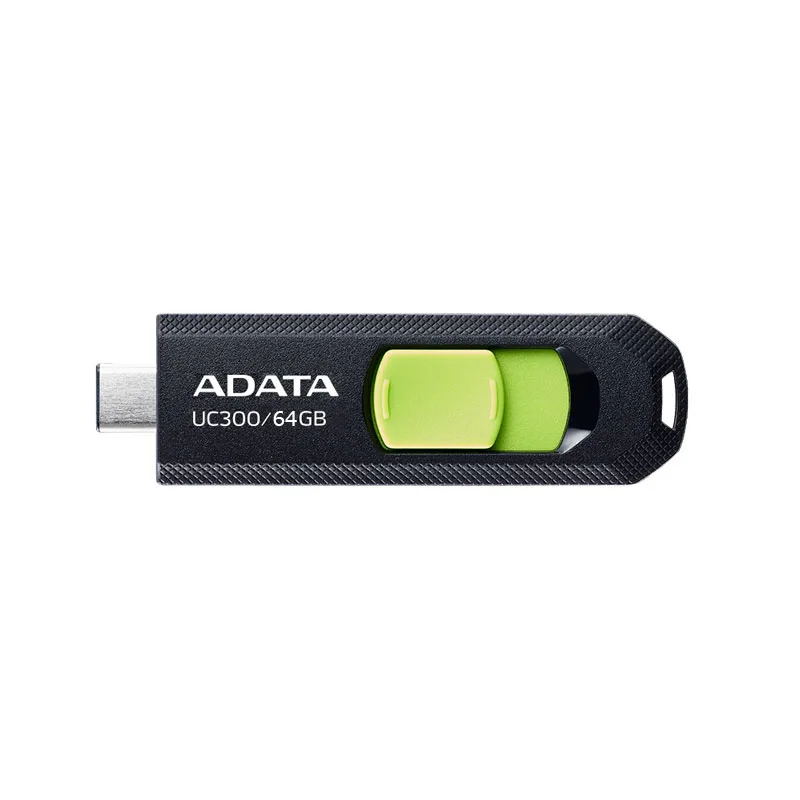 فلش مموری کشویی ای دیتا مدل UC300 ظرفیت 64 گیگابایت با رابط USB Type-C و استاندارد USB 3.2 Gen 1، سرعت انتقال داده تا 5 گیگابایت بر ثانیه، سازگار با لپ‌تاپ، گوشی، تبلت و تلویزیون، بدون نیاز به نصب درایور